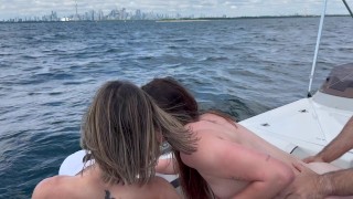 Nadia Foxx & Serenity Cox fuck 3 men on a boat in public ending in triple facial / Amateur orgy